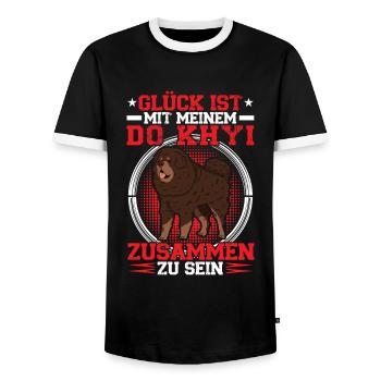 At my Do Khyi his Tibetan mastiff Tibetan Mastiff - Men's Ringer Shirt - black/white - Front - AI Model Female 172 light (172cm) & AI Model Male 178 light (178cm)