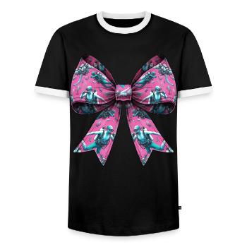 Coquette Bow Plongée Mom Diver Motif Rose - T-shirt contrasté Homme - noir/blanc - Devant - AI Model Female 172 light (172cm) & AI Model Male 178 light (178cm)