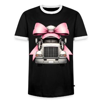 Coquette Bow Trucker Truck Driver Mom Ribbon - Men's Ringer Shirt - black/white - Front - AI Model Female 172 light (172cm) & AI Model Male 178 light (178cm)