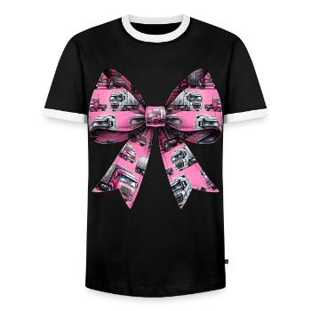 Coquette Bow Trucker Truck Driver Pattern Pink - Men's Ringer Shirt - black/white - Front - AI Model Female 172 light (172cm) & AI Model Male 178 light (178cm)