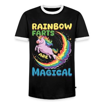 Mignons arcs-en-ciel de licorne qui pètent - T-shirt contrasté Homme - noir/blanc - Devant - AI Model Female 172 light (172cm) & AI Model Male 178 light (178cm)