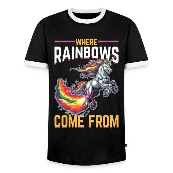 Mignons arcs-en-ciel de licorne qui pètent - T-shirt contrasté Homme - noir/blanc - Devant - AI Model Female 172 light (172cm) & AI Model Male 178 light (178cm)