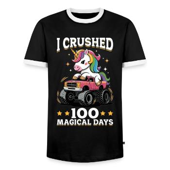 Monster Truck Unicorn 100 Days of School - Männer Kontrast-T-Shirt - Schwarz/Weiß - Vorne - AI Model Female 172 light (172cm) & AI Model Male 178 light (178cm)