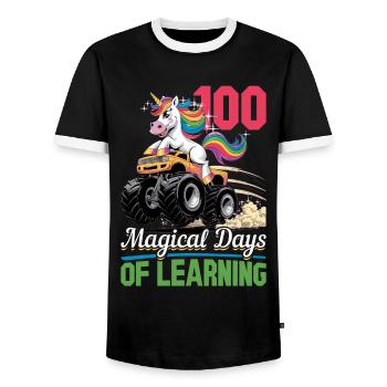 Monster Truck Unicorn 100 Days of School - Männer Kontrast-T-Shirt - Schwarz/Weiß - Vorne - AI Model Female 172 light (172cm) & AI Model Male 178 light (178cm)