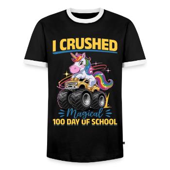 Monster Truck Unicorn 100 Days of School - Männer Kontrast-T-Shirt - Schwarz/Weiß - Vorne - AI Model Female 172 light (172cm) & AI Model Male 178 light (178cm)