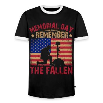 Memorial day Remember the Fallen - Men's Ringer Shirt - black/white - Front - AI Model Female 172 light (172cm) & AI Model Male 178 light (178cm)