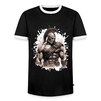 Spartan Muscles Gladiator Gym - Men's Ringer Shirt - black/white - Front - AI Model Female 172 light (172cm) & AI Model Male 178 light (178cm)