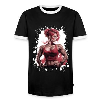 Fitness Woman Muscles Female Bodybuilder - Men's Ringer Shirt - black/white - Front - AI Model Female 172 light (172cm) & AI Model Male 178 light (178cm)