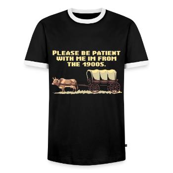 Please bear with me, I'm from the 1900s - Men's Ringer Shirt - black/white - Front - AI Model Female 172 light (172cm) & AI Model Male 178 light (178cm)