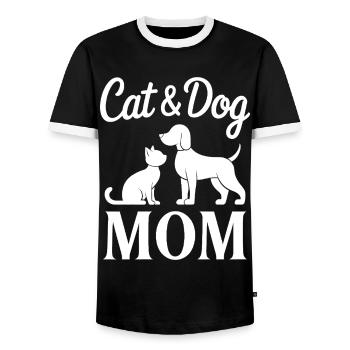 Katze und Hund Spruch Lustiges Haustier Geschenk - Männer Kontrast-T-Shirt - Schwarz/Weiß - Vorne - AI Model Female 172 light (172cm) & AI Model Male 178 light (178cm)