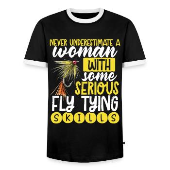 Fly Tying Fly Tying Fly Fishing Fly Fishing - Men's Ringer Shirt - black/white - Front - AI Model Female 172 light (172cm) & AI Model Male 178 light (178cm)