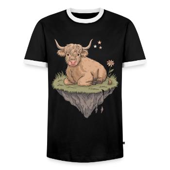 Imaginative escape: Scottish Highland cattle - Men's Ringer Shirt - black/white - Front - AI Model Female 172 light (172cm) & AI Model Male 178 light (178cm)