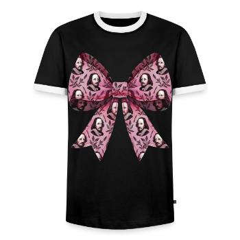 Coquettish Bow Shakespeare Literature Pink - Men's Ringer Shirt - black/white - Front - AI Model Female 172 light (172cm) & AI Model Male 178 light (178cm)
