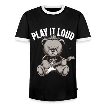 Heavy Metal Bear, Play It Loud: Music Lovers - Men's Ringer Shirt - black/white - Front - AI Model Female 172 light (172cm) & AI Model Male 178 light (178cm)