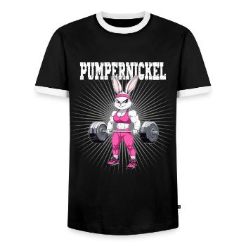 Pumpernickel Häschen Fitness Gym Krafttraining - Männer Kontrast-T-Shirt - Schwarz/Weiß - Vorne - AI Model Female 172 light (172cm) & AI Model Male 178 light (178cm)