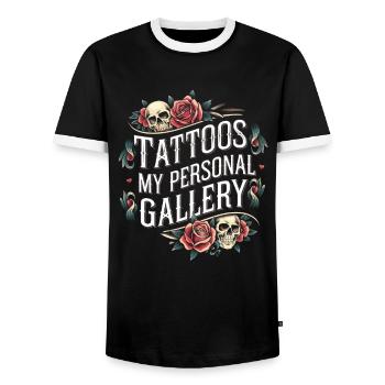 Tattoo Studio Tattoo Artist Tattoo Ideas - Men's Ringer Shirt - black/white - Front - AI Model Female 172 light (172cm) & AI Model Male 178 light (178cm)