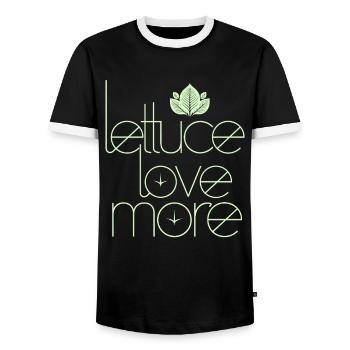 Vegan Vegetarian: Lettuce Love More - Men's Ringer Shirt - black/white - Front - AI Model Female 172 light (172cm) & AI Model Male 178 light (178cm)