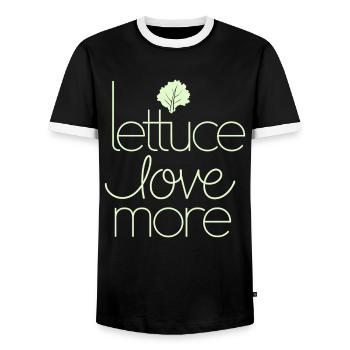 Lettuce Love More Vegan Vegetarian Message - Men's Ringer Shirt - black/white - Front - AI Model Female 172 light (172cm) & AI Model Male 178 light (178cm)
