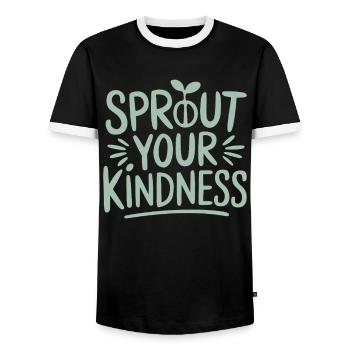 Let Your Kindness Grow - Vegan - Men's Ringer Shirt - black/white - Front - AI Model Female 172 light (172cm) & AI Model Male 178 light (178cm)