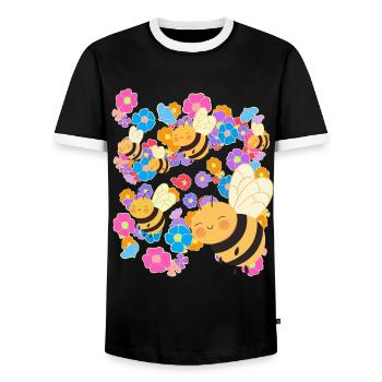 Abeille Abeilles Fleur Fleurs Été Enfants - T-shirt contrasté Homme - noir/blanc - Devant - AI Model Female 172 light (172cm) & AI Model Male 178 light (178cm)