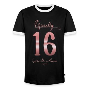 Cadeau officiel de fille d’anniversaire de 16 ans - T-shirt contrasté Homme - noir/blanc - Devant - AI Model Female 172 light (172cm) & AI Model Male 178 light (178cm)