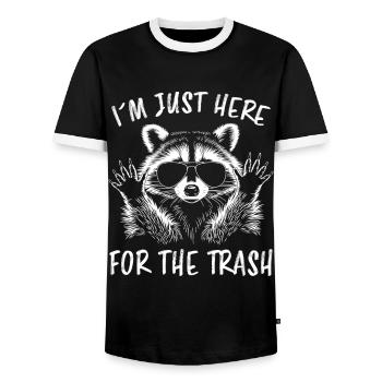 Raccoon Saying Trash Funny Raccoon Gift - Men's Ringer Shirt - black/white - Front - AI Model Female 172 light (172cm) & AI Model Male 178 light (178cm)