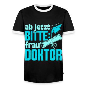 Doktorarbeit AB JETZT BITTE FRAU DOKTOR Lustiges - Männer Kontrast-T-Shirt - Schwarz/Weiß - Vorne - AI Model Female 172 light (172cm) & AI Model Male 178 light (178cm)