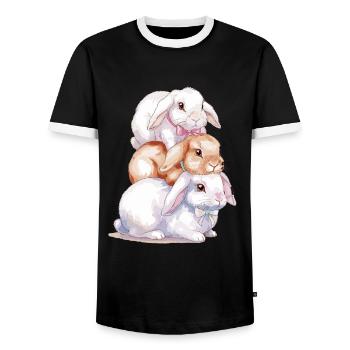 Cute Rabbit Stack for Rabbit Lovers - Men's Ringer Shirt - black/white - Front - AI Model Female 172 light (172cm) & AI Model Male 178 light (178cm)