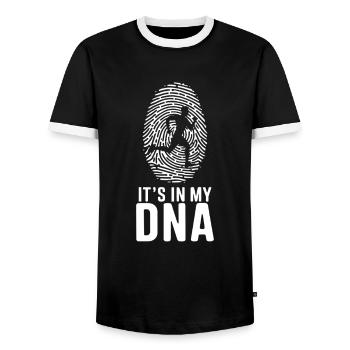 La course à pied est dans mon ADN - T-shirt contrasté Homme - noir/blanc - Devant - AI Model Female 172 light (172cm) & AI Model Male 178 light (178cm)