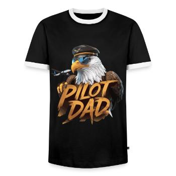 Pilot Dad Eagle Flying Strength and Pride - Men's Ringer Shirt - black/white - Front - AI Model Female 172 light (172cm) & AI Model Male 178 light (178cm)