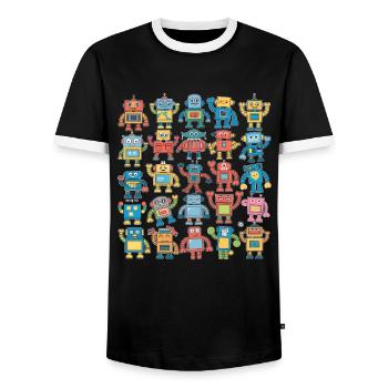 Bunte Roboter Für Kinder - Lustige Illustrationen - Männer Kontrast-T-Shirt - Schwarz/Weiß - Vorne - AI Model Female 172 light (172cm) & AI Model Male 178 light (178cm)