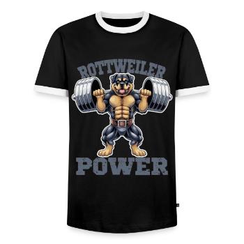 Rottweiler Power Gym Powerlifting Strength - Men's Ringer Shirt - black/white - Front - AI Model Female 172 light (172cm) & AI Model Male 178 light (178cm)