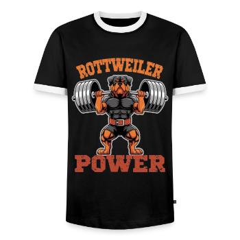 Rottweiler Power : Chien puissant pour la salle de sport et la salle de sport - T-shirt contrasté Homme - noir/blanc - Devant - AI Model Female 172 light (172cm) & AI Model Male 178 light (178cm)