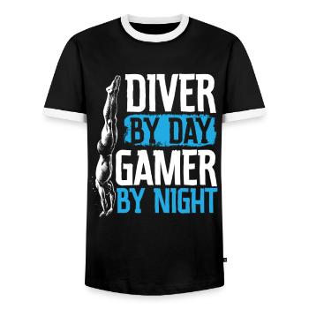 Springboard Diving Diving Diving Divers - Men's Ringer Shirt - black/white - Front - AI Model Female 172 light (172cm) & AI Model Male 178 light (178cm)