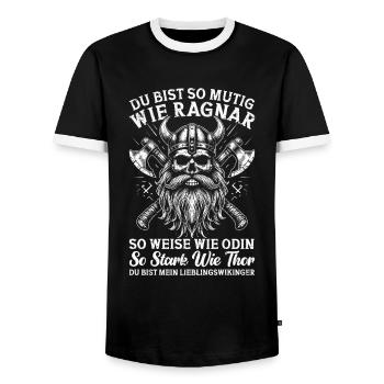 Viking Dad Father's Day Paternity Parent - Men's Ringer Shirt - black/white - Front - AI Model Female 172 light (172cm) & AI Model Male 178 light (178cm)