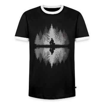 Angler in the dark forest - Men's Ringer Shirt - black/white - Front - AI Model Female 172 light (172cm) & AI Model Male 178 light (178cm)