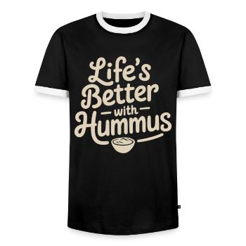 Végétalien végétarien : La vie est meilleure avec le houmous - T-shirt contrasté Homme - noir/blanc - Devant - AI Model Female 172 light (172cm) & AI Model Male 178 light (178cm)