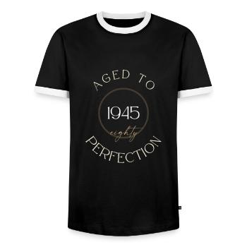 80. Geburtstag, aged to perfection 1945, Geschenk - Männer Kontrast-T-Shirt - Schwarz/Weiß - Vorne - AI Model Female 172 light (172cm) & AI Model Male 178 light (178cm)