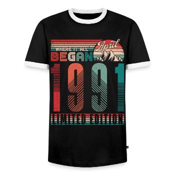 Anniversaire 1991 Vintage Avril Rétro Cadeau - T-shirt contrasté Homme - noir/blanc - Devant - AI Model Female 172 light (172cm) & AI Model Male 178 light (178cm)