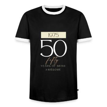 50th Birthday Years of Being Awesome 1975 Gift - Men's Ringer Shirt - black/white - Front - AI Model Female 172 light (172cm) & AI Model Male 178 light (178cm)