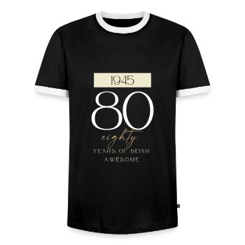 80 Geburtstag years of being awesome 1945 Geschenk - Männer Kontrast-T-Shirt - Schwarz/Weiß - Vorne - AI Model Female 172 light (172cm) & AI Model Male 178 light (178cm)