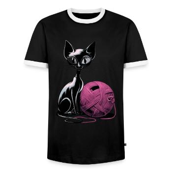Chat noir avec pelote de laine pour les amoureux des chats - T-shirt contrasté Homme - noir/blanc - Devant - AI Model Female 172 light (172cm) & AI Model Male 178 light (178cm)