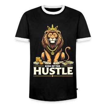 Hustle King – Lion Lion Winners & Movers & Shakers - Men's Ringer Shirt - black/white - Front - AI Model Female 172 light (172cm) & AI Model Male 178 light (178cm)