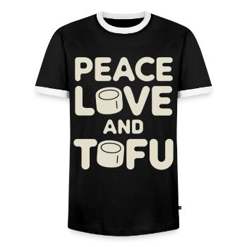 Peace Love et Tofu Végétalien Végétarien - T-shirt contrasté Homme - noir/blanc - Devant - AI Model Female 172 light (172cm) & AI Model Male 178 light (178cm)