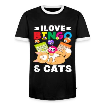 Les joueurs de bingo adorent les chats et le bingo - T-shirt contrasté Homme - noir/blanc - Devant - AI Model Female 172 light (172cm) & AI Model Male 178 light (178cm)