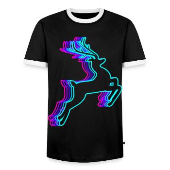 Retro Reindeer Christmas Santa Claus Vaporwave - Men's Ringer Shirt - black/white - Front - AI Model Female 172 light (172cm) & AI Model Male 178 light (178cm)