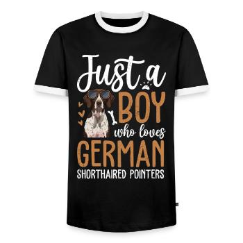 Just A Boy Who Loves German Shorthaired Pointers - Männer Kontrast-T-Shirt - Schwarz/Weiß - Vorne - AI Model Female 172 light (172cm) & AI Model Male 178 light (178cm)