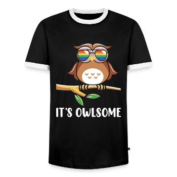 Owl Animal Lover Owls - Men's Ringer Shirt - black/white - Front - AI Model Female 172 light (172cm) & AI Model Male 178 light (178cm)