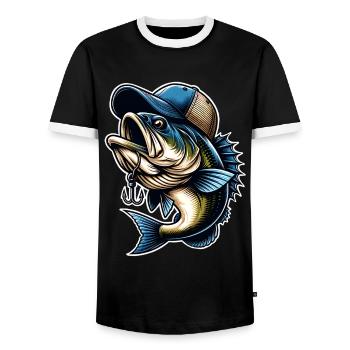 Poisson de pêche avec hameçon à capuchon - T-shirt contrasté Homme - noir/blanc - Devant - AI Model Female 172 light (172cm) & AI Model Male 178 light (178cm)