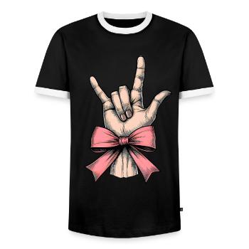 Coquette Bow Zeichensprache Ich liebe dich ASL - Männer Kontrast-T-Shirt - Schwarz/Weiß - Vorne - AI Model Female 172 light (172cm) & AI Model Male 178 light (178cm)
